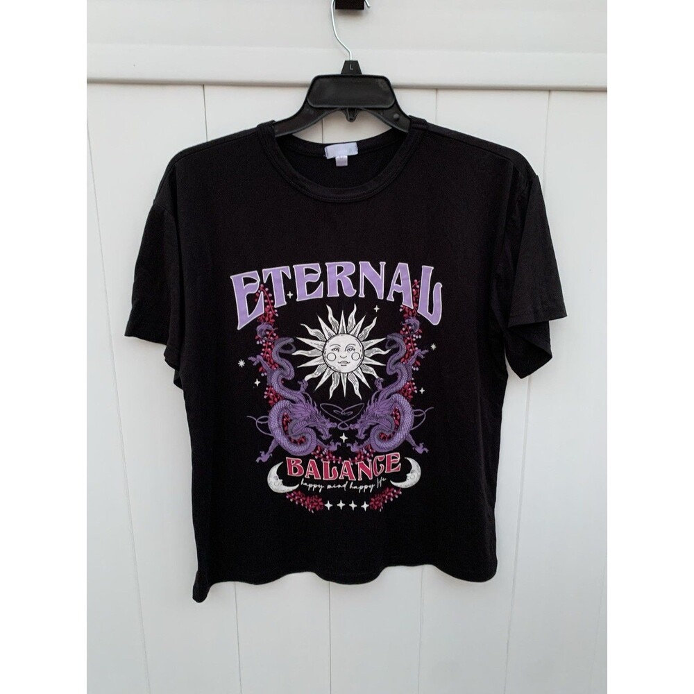 Orange Kiss Shirt Women's Medium Hippie Eternal Balance Short Sleeve Black